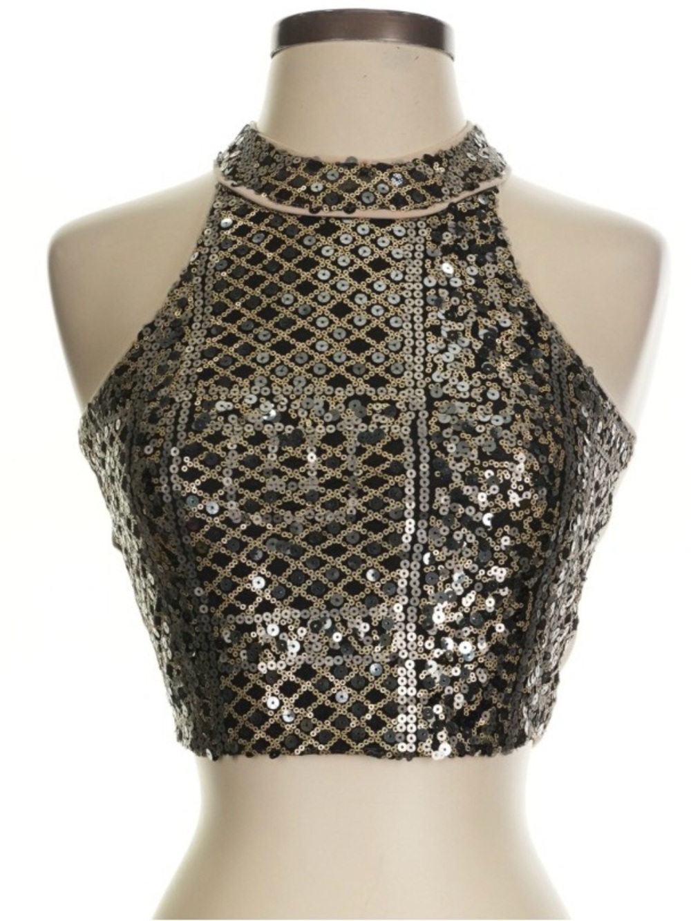 Forever 21 black, gold and silver sequined crop tank top